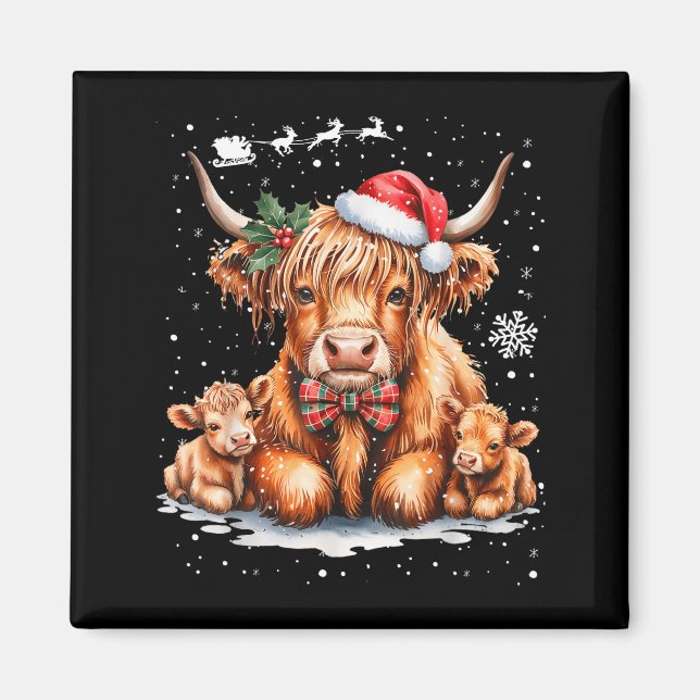 Highland Cow Christmas Outfit Idea Women Xmas High Magnet (Framsidan)