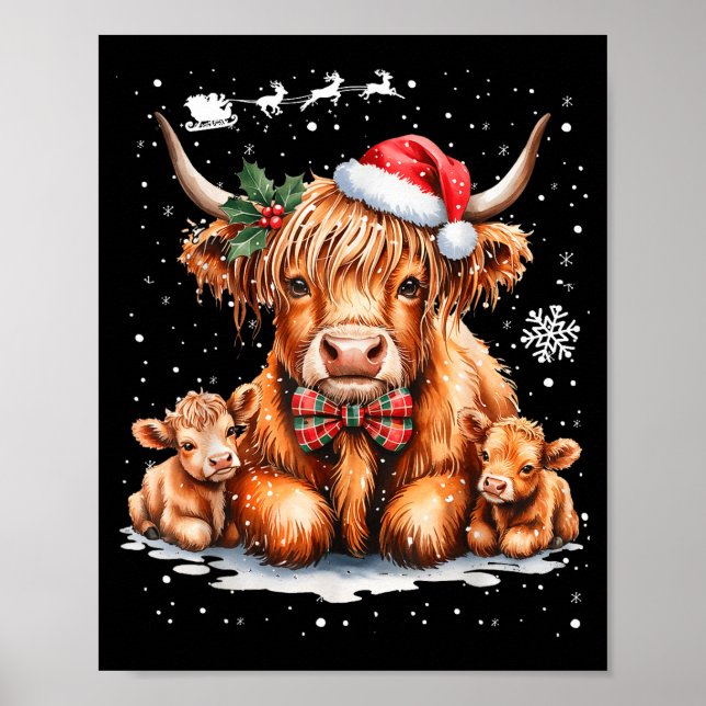 Highland Cow Christmas Outfit Idea Women Xmas High Poster (Framsidan)