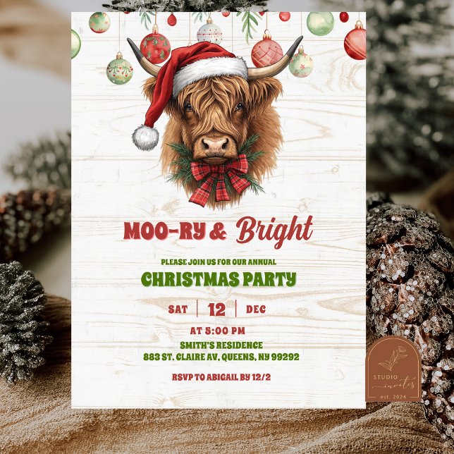 Highland cow christmas party inbjudningar (Skapare uppladdad)