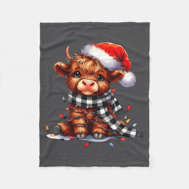 Highland Cow Christmas Santa Hat Mooey Xmas Heifer Fleecefilt (Framsidan)