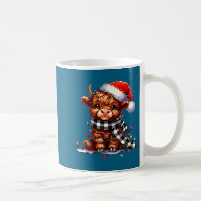Highland Cow Christmas Santa Hat Mooey Xmas Heifer Kaffemugg (Höger)