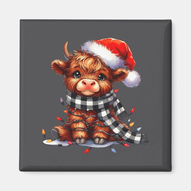 Highland Cow Christmas Santa Hat Mooey Xmas Heifer Magnet (Framsidan)