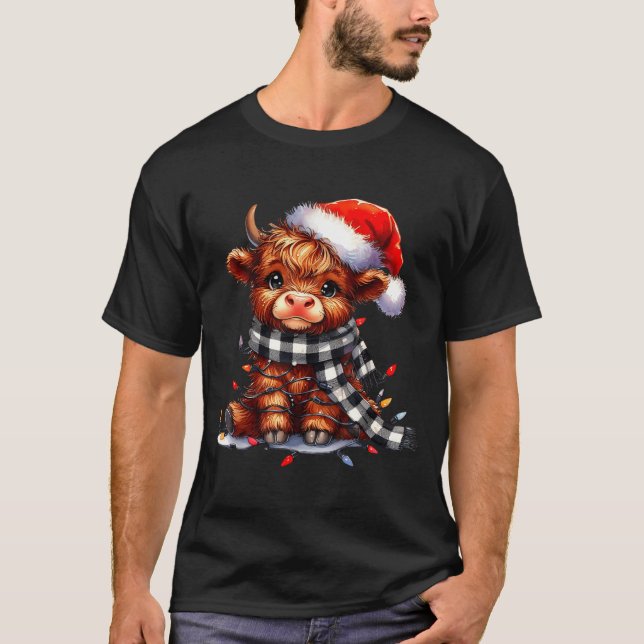 Highland Cow Christmas Santa Hat Mooey Xmas Heifer T Shirt (Framsida)