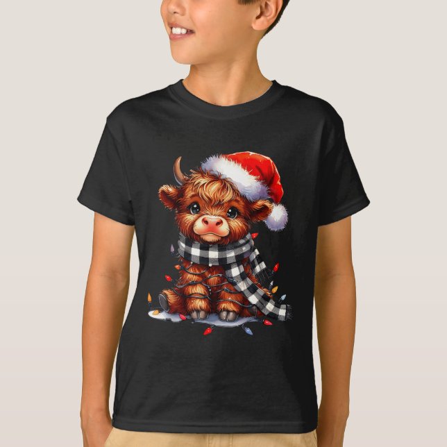 Highland Cow Christmas Santa Hat Mooey Xmas Heifer T Shirt (Framsida)