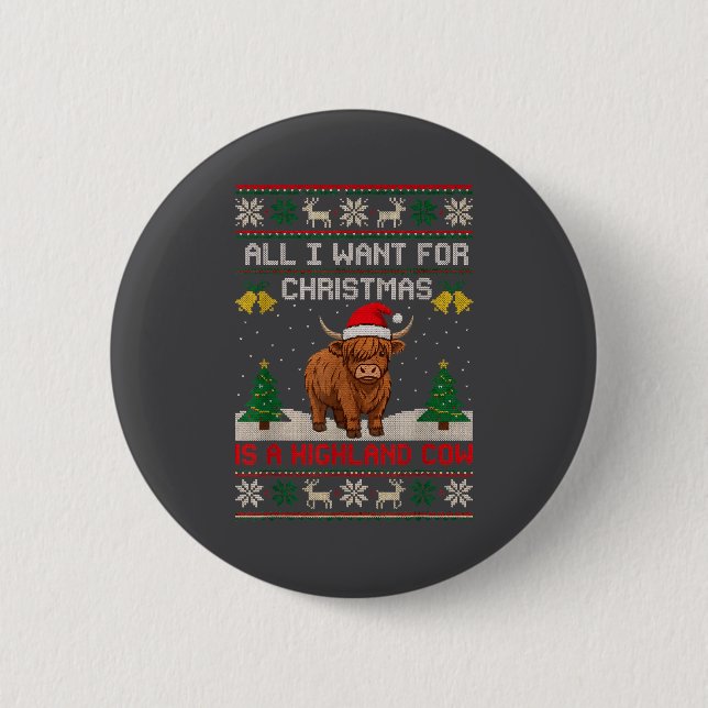 Highland Cow Christmas Ugly Sweater Style Festive  Knapp (Framsida)