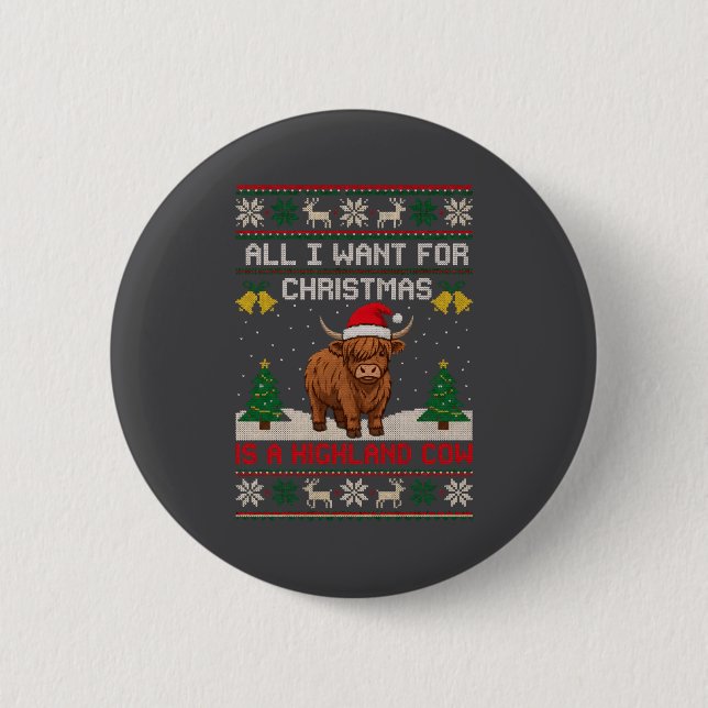 Highland Cow Christmas Ugly Sweater Style Festive  Knapp (Framsida)