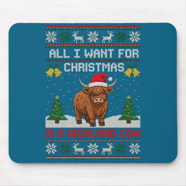 Highland Cow Christmas Ugly Sweater Style Festive  Musmatta (Framsidan)