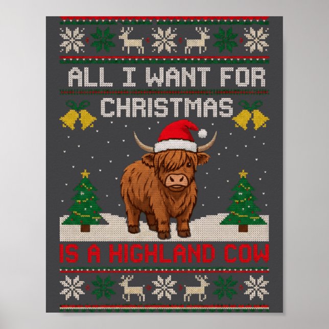 Highland Cow Christmas Ugly Sweater Style Festive  Poster (Framsidan)