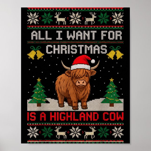 Highland Cow Christmas Ugly Sweater Style Festive  Poster (Framsidan)