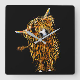 HiGHLaND CoW CLoCK "HeNRY" BY SHiRLeY MacARTHuR Fyrkantig Klocka