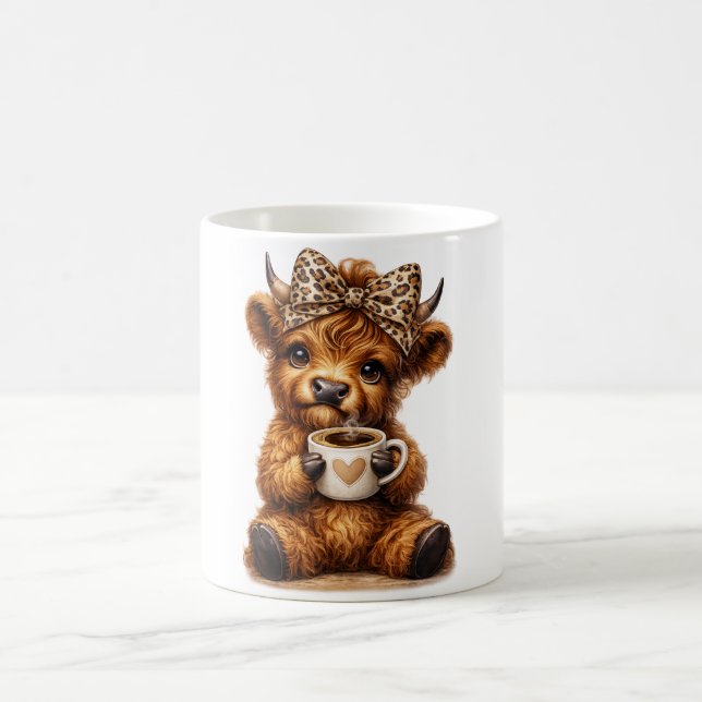 Highland Cow Coffee Wrap: Leopard Bow — Personlig Kaffemugg (Center)
