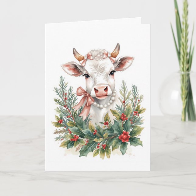 Highland Cow Coquette Christmas  Helgkort (Framsida)