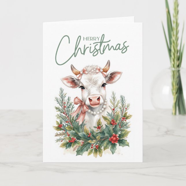 Highland Cow Coquette Christmas  Helgkort (Framsida)