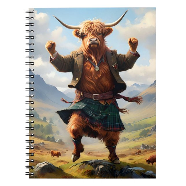 Highland Cow Dancing the Highland Fling. Anteckningsbok (Framsidan)