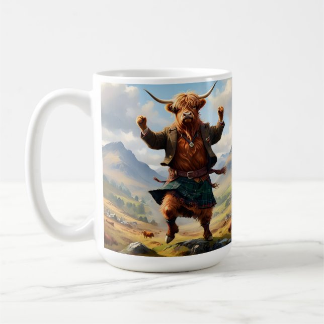 Highland Cow Dancing the Highland Fling. Kaffemugg (Vänster)