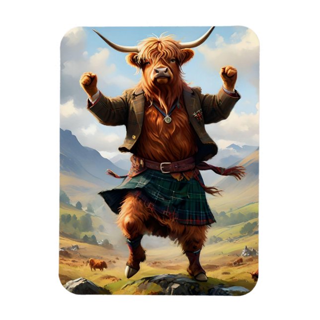 Highland Cow Dancing the Highland Fling. Magnet (Vertikal)