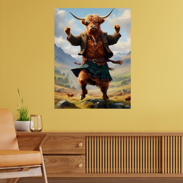 Highland Cow Dansar Highland Fling, Poster (Vardagsrum 2)