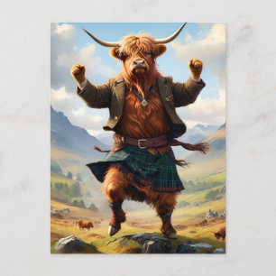 Highland Cow Dansar Highland Fling, Vykort