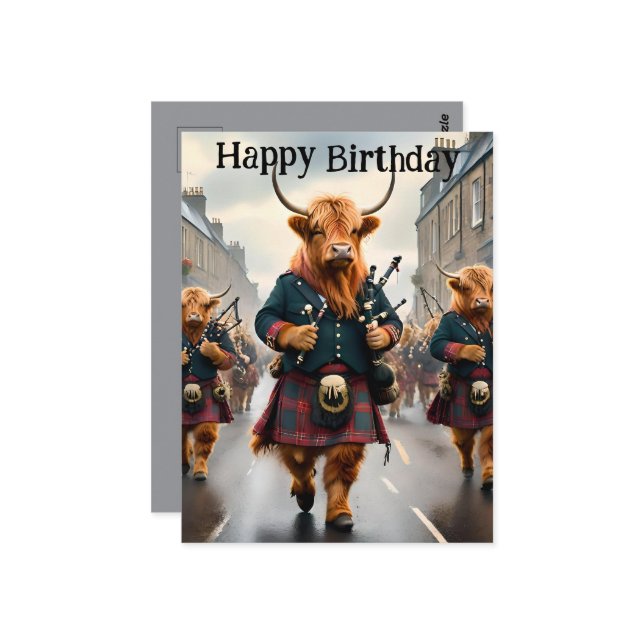 Highland Cow Dudelsackspelarorkester, Födelsedagsk Vykort (Fram/Back In Situ)