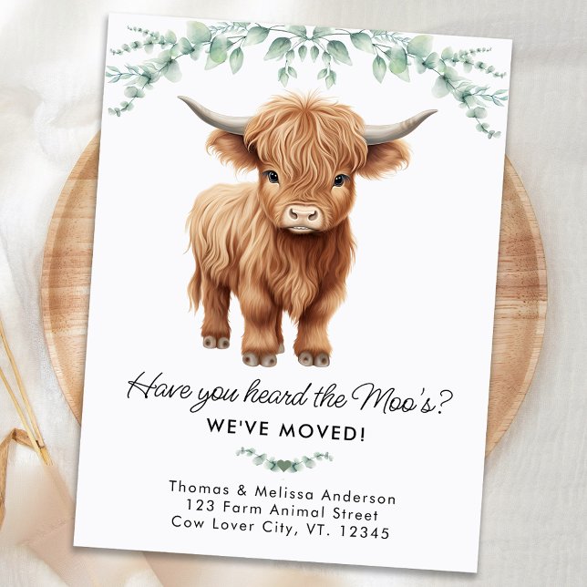 Highland Cow Eucalyptus Farm Ny adress Flyttar Meddelande Vykort (Skapare uppladdad)