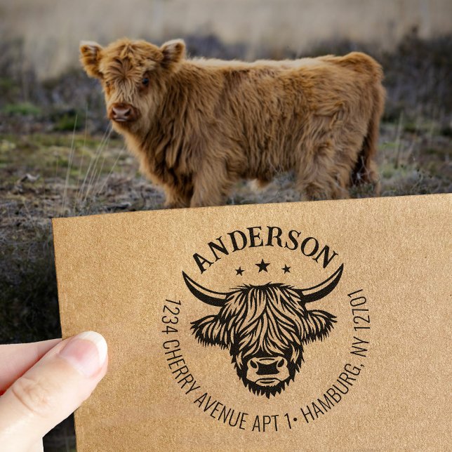 Highland Cow Familj Returadress Självfärgande Stämpel (Skapare uppladdad)