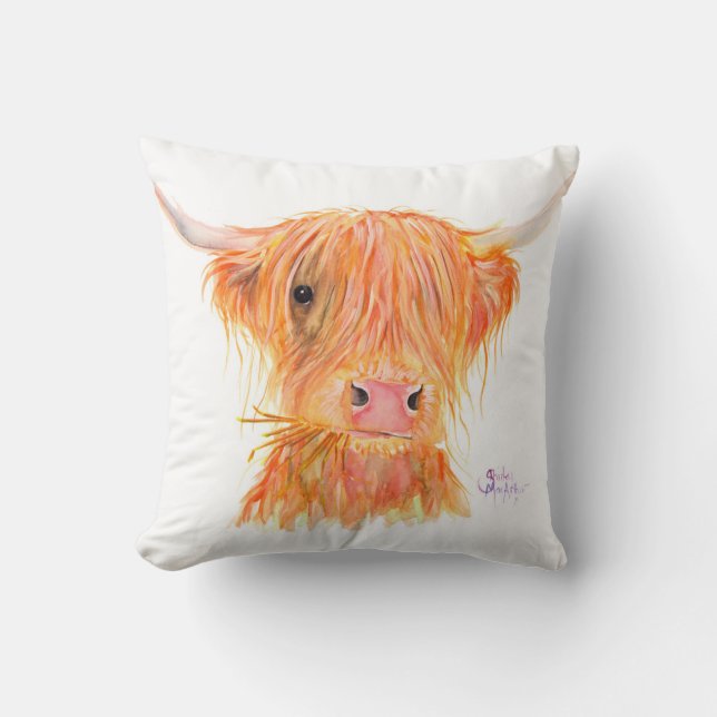 Highland Cow 'Fergus' Cushion av Shirley MacArthur Kudde (Framsida)