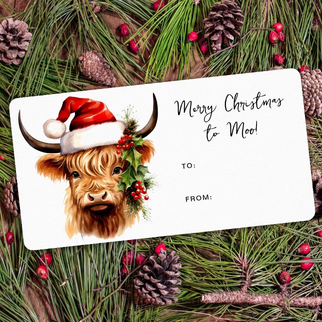 Highland Cow Festive Farm God jul Gift Adressetikett (Skapare uppladdad)