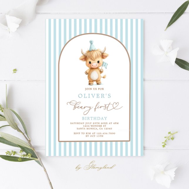 Highland Cow First Birthday Boy Invitation Inbjudningar (Skapare uppladdad)