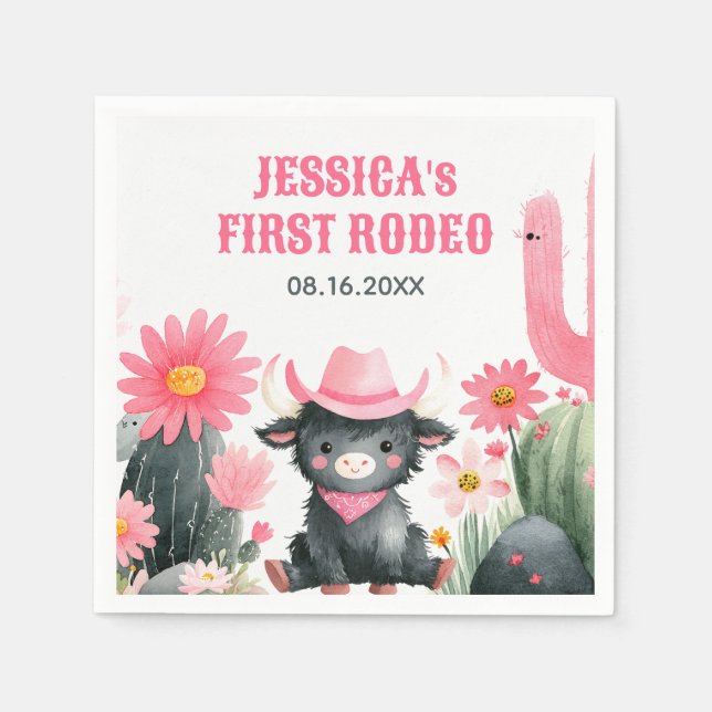 Highland Cow First Rodeo Western Kids Birthday Pappersservett (Framsidan)