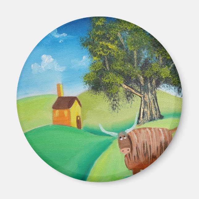 HIGHLAND COW FOLK ART MAGNET (Framsidan)