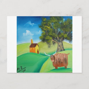 HIGHLAND COW FOLK ART VYKORT