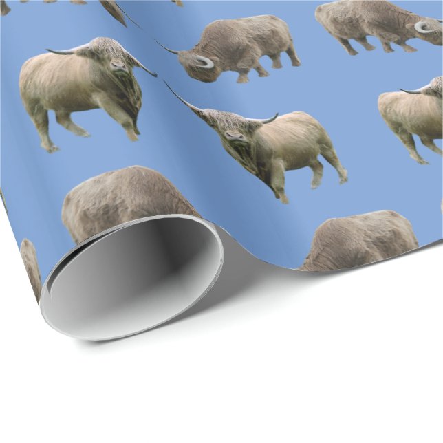 Highland Cow Frenzy Presentpapper (Blå) (Rullad Hörn)