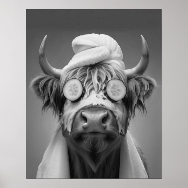 Highland Cow Funny Fnic Ansikte Mask Bathroom Poster (Framsidan)