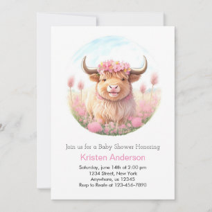 Highland Cow Girl Baby Shower Inbjudningar