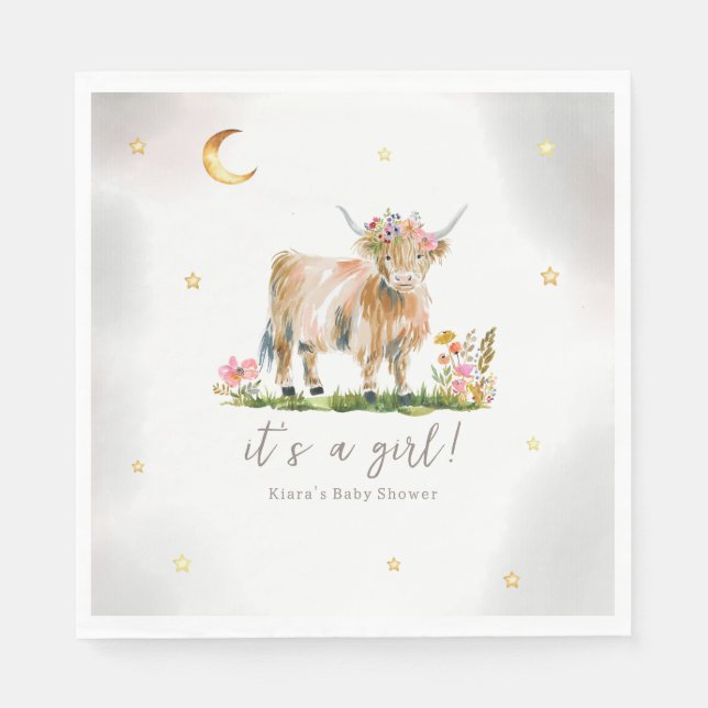 Highland Cow Girl Baby Shower Pappersservett (Framsidan)
