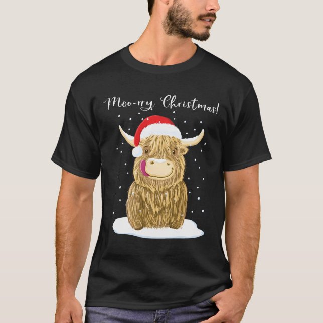 Highland Cow God jul Snö T Shirt (Framsida)