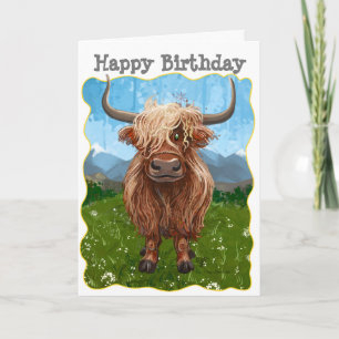 Highland Cow Grattis på födelsedagen Kort