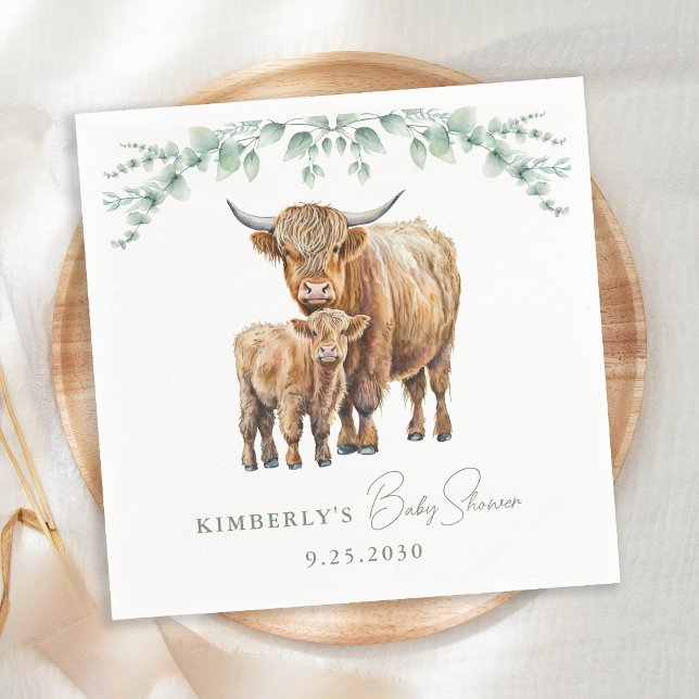 Highland Cow Greenery Boho Farm Animal Baby Shower Pappersservett (Skapare uppladdad)