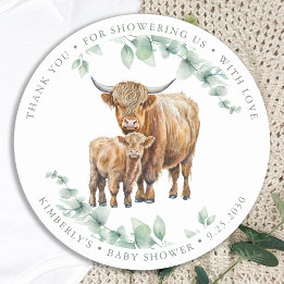 Highland Cow Greenery Boho Farm Animal Baby Shower Runt Klistermärke