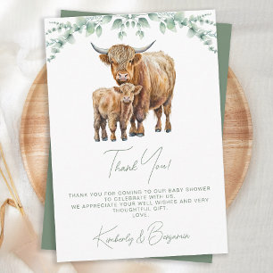 Highland Cow Greenery Boho Farm Animal Baby Shower Tack Kort