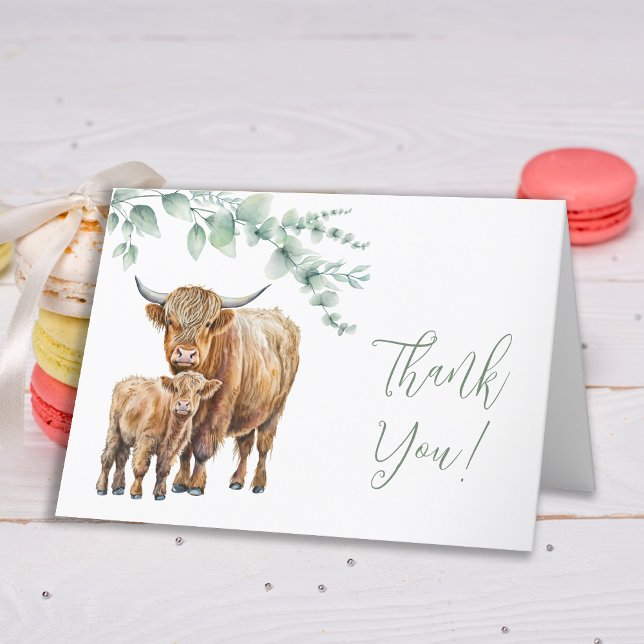 Highland Cow Greenery Boho Farm Animal Baby Shower Tack Kort (Skapare uppladdad)