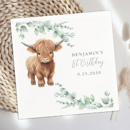 Highland Cow Greenery Boskap Barns födelsedag Pappersservett