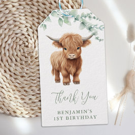Highland Cow Greenery Boskap Barns födelsedag Presentetikett