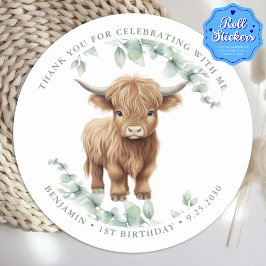 Highland Cow Greenery Farm Animals Kids Birthday  Runt Klistermärke