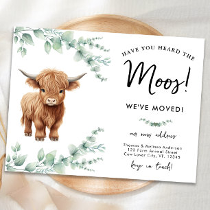 Highland Cow Greenery Farm Ny adress Flytta Meddelande Vykort