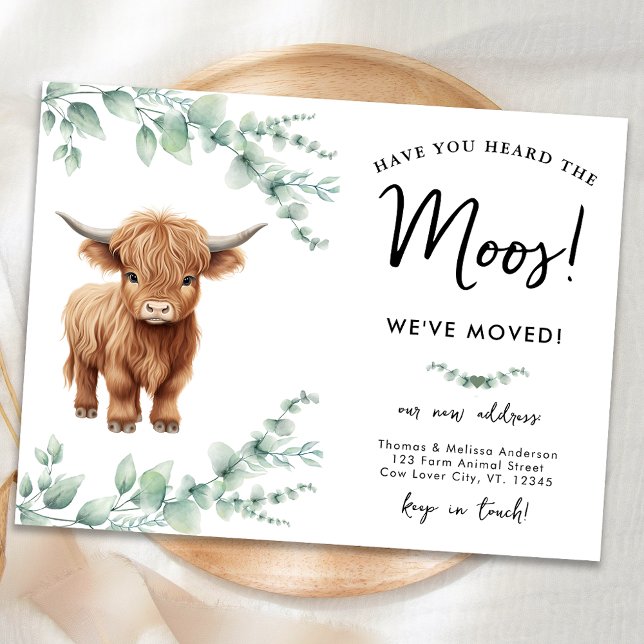 Highland Cow Greenery Farm Ny adress Flytta Meddelande Vykort (Skapare uppladdad)
