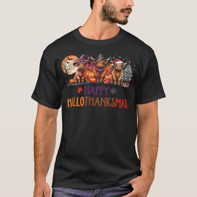 Highland Cow Halloween Christmas Thanksgiving Hall T Shirt (Framsida)