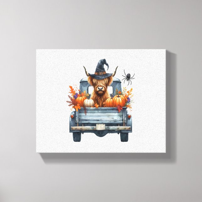 Highland Cow Halloween Fall Canvastryck (Framsida)