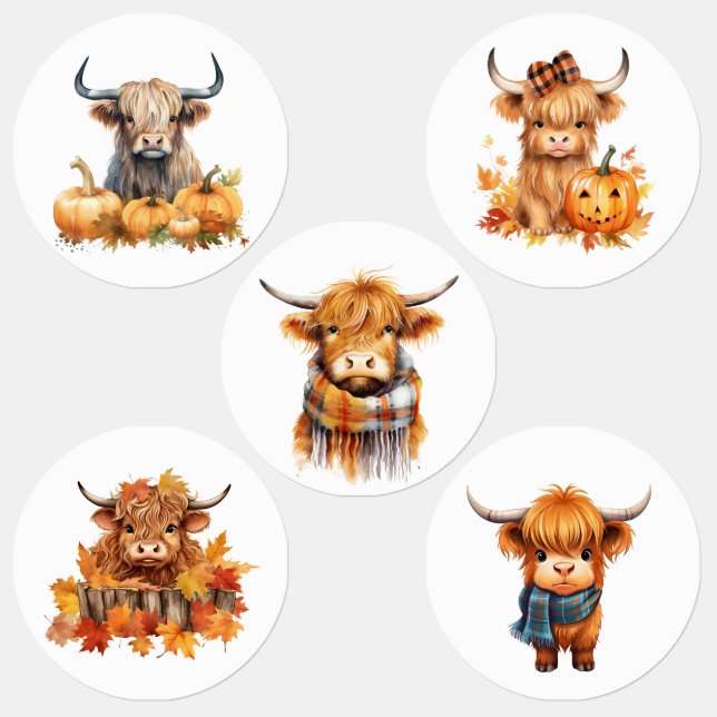 Highland Cow Halloween Fall Klistermärke (Grupp)