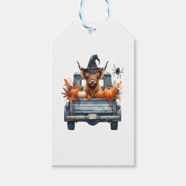 Highland Cow Halloween Fall Presentetikett (Framsidan)
